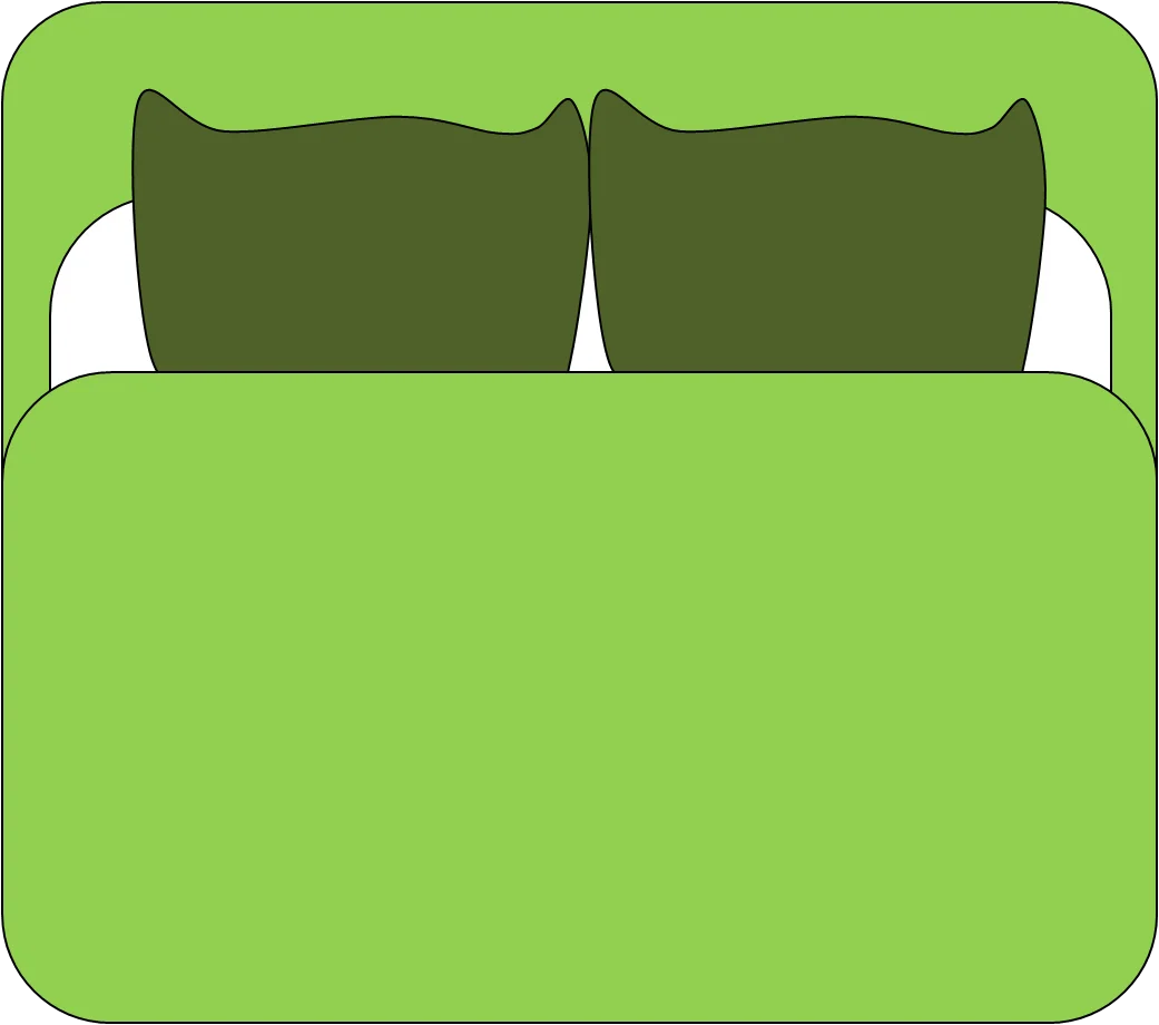 Minimalist Green Bed Clipart Illustration with Headboard and Bedding