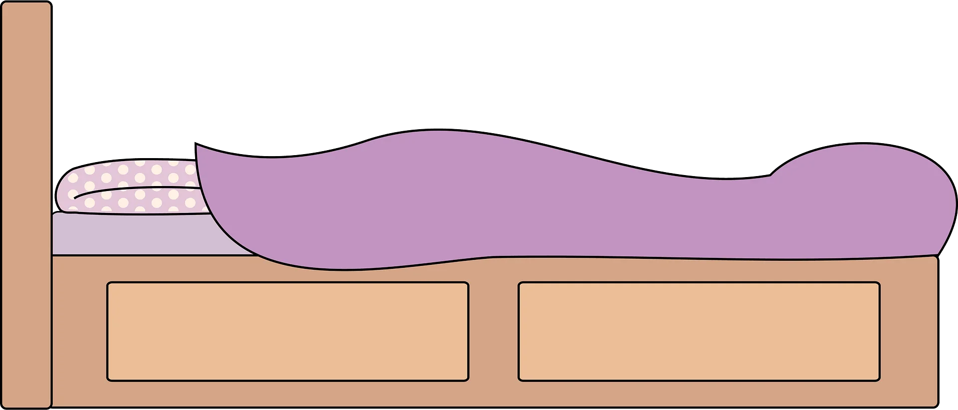 Minimalist Purple and Beige Bedroom Bed Clipart Illustration Simple Design