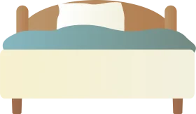 Minimalist Rustic Wooden Bed Clipart with Soft Blue and Cream Bedding