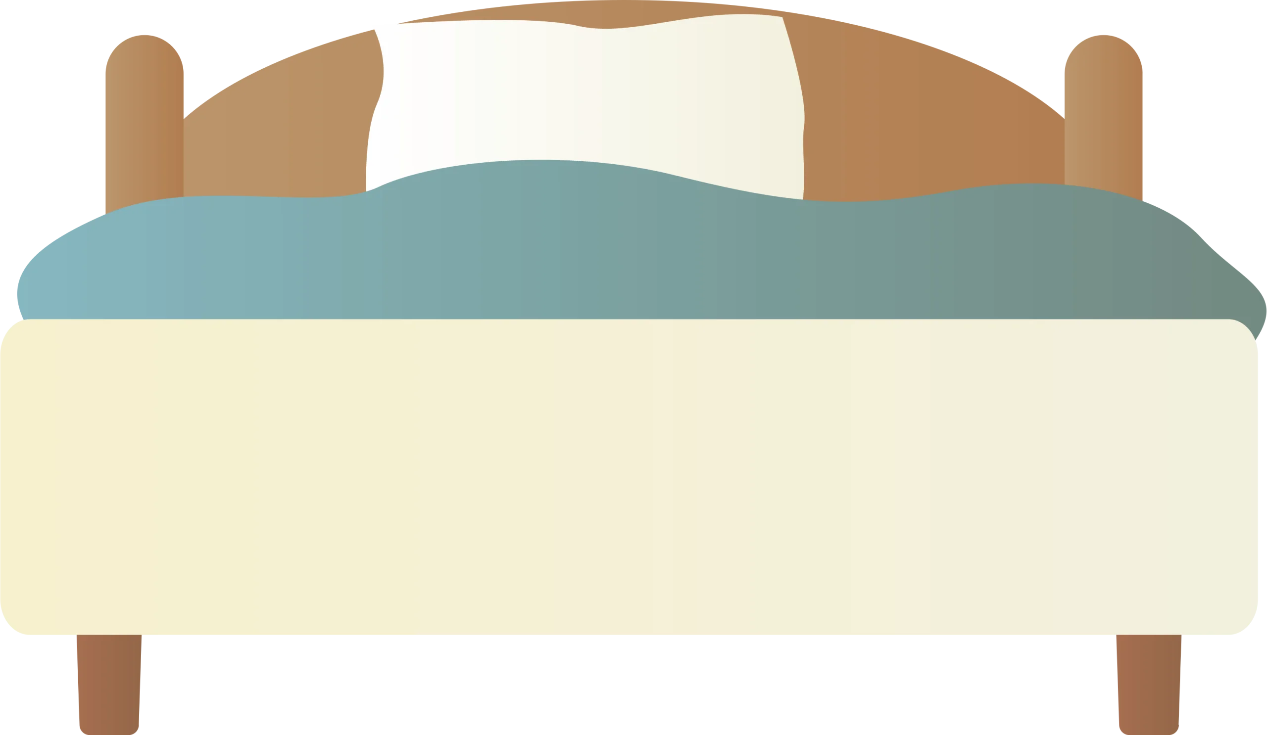 Minimalist Rustic Wooden Bed Clipart with Soft Blue and Cream Bedding