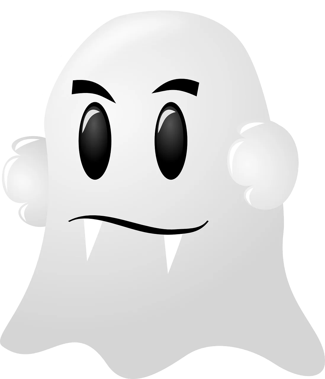 Minimalist Spooky Ghost Clipart with Expressive Fanged Face and Soft Edges