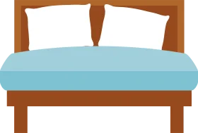 Minimalist Wooden Bed Frame with Blue Bedding Clipart Illustration