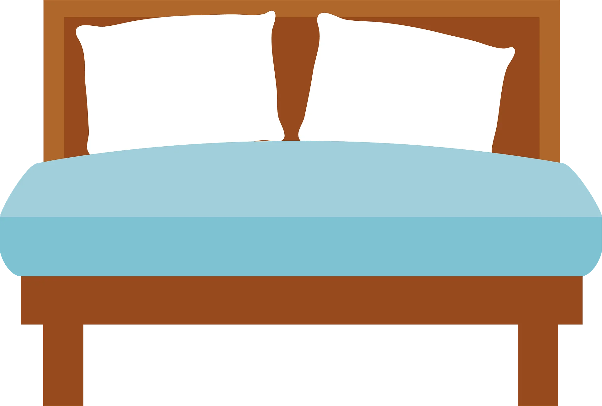 Minimalist Wooden Bed Frame with Blue Bedding Clipart Illustration