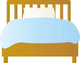 Minimalist Wooden Bed Frame with Soft Blue Bedding Clipart Illustration