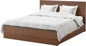 Minimalist Wooden Bed Frame with White Crisp Bedding Clipart Illustration