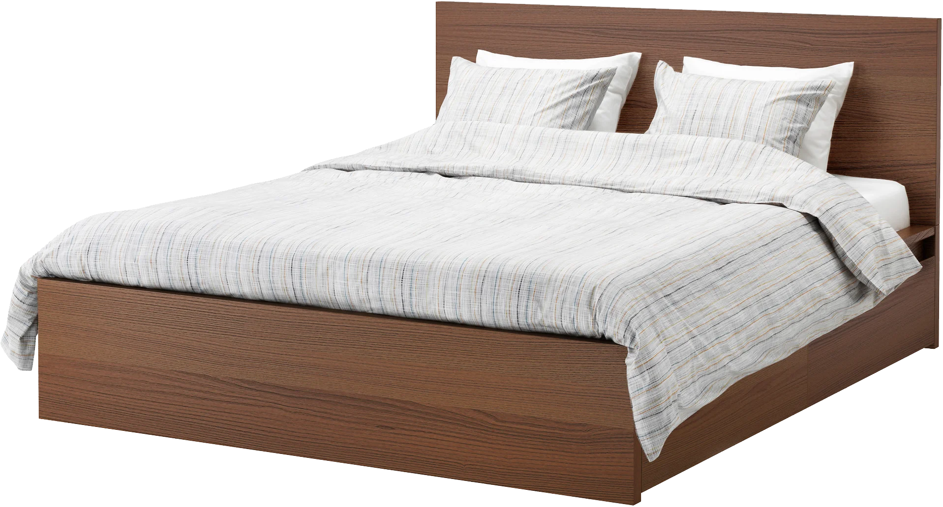 Minimalist Wooden Bed Frame with White Crisp Bedding Clipart Illustration