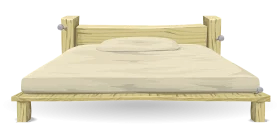 Minimalist Wooden Platform Bed Clipart with Soft Beige Bedding Design