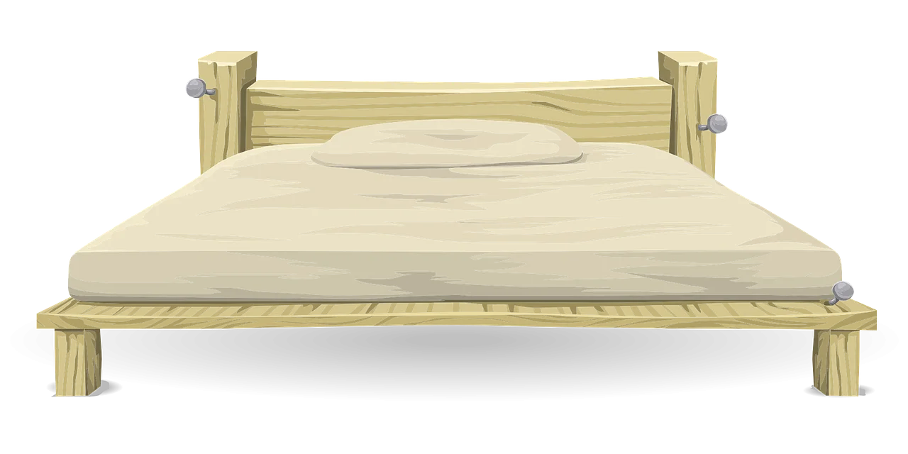 Minimalist Wooden Platform Bed Clipart with Soft Beige Bedding Design
