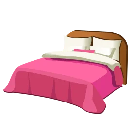 Modern Pink and White Bedroom Furniture Bed Clipart Illustration Design