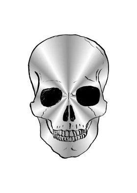 Monochromatic Realistic Human Skull Clipart with Metallic Shading Effect