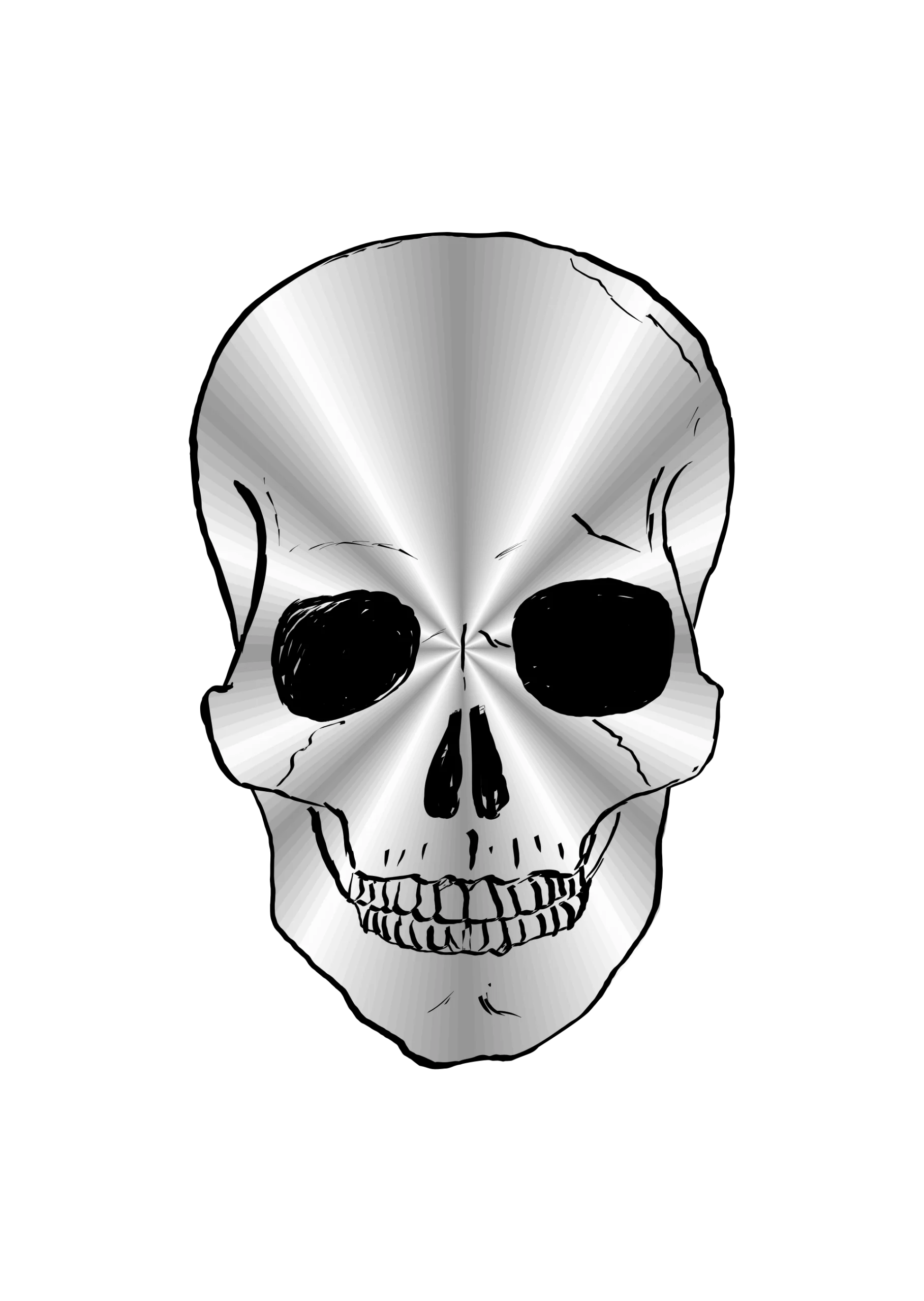 Monochromatic Realistic Human Skull Clipart with Metallic Shading Effect
