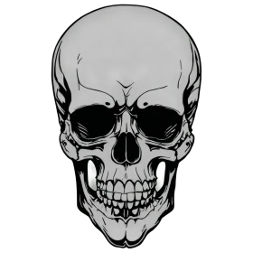 Monochrome Gothic Skull Clipart: Intricate Anatomical Design with Sharp Details