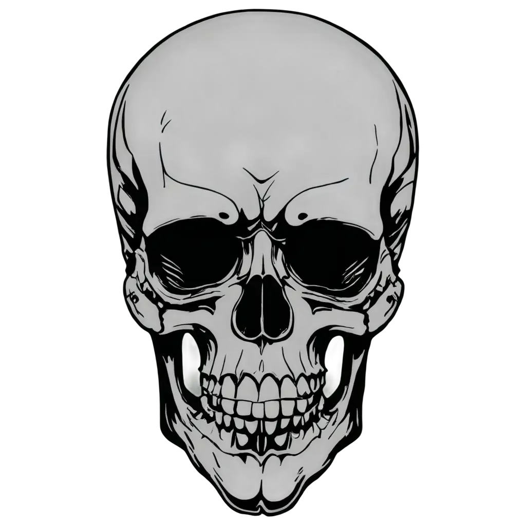 Monochrome Gothic Skull Clipart: Intricate Anatomical Design with Sharp Details
