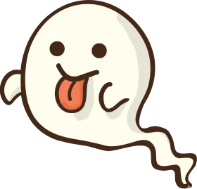 Playful Cartoon Ghost Clipart with Cheeky Tongue-Out Expression
