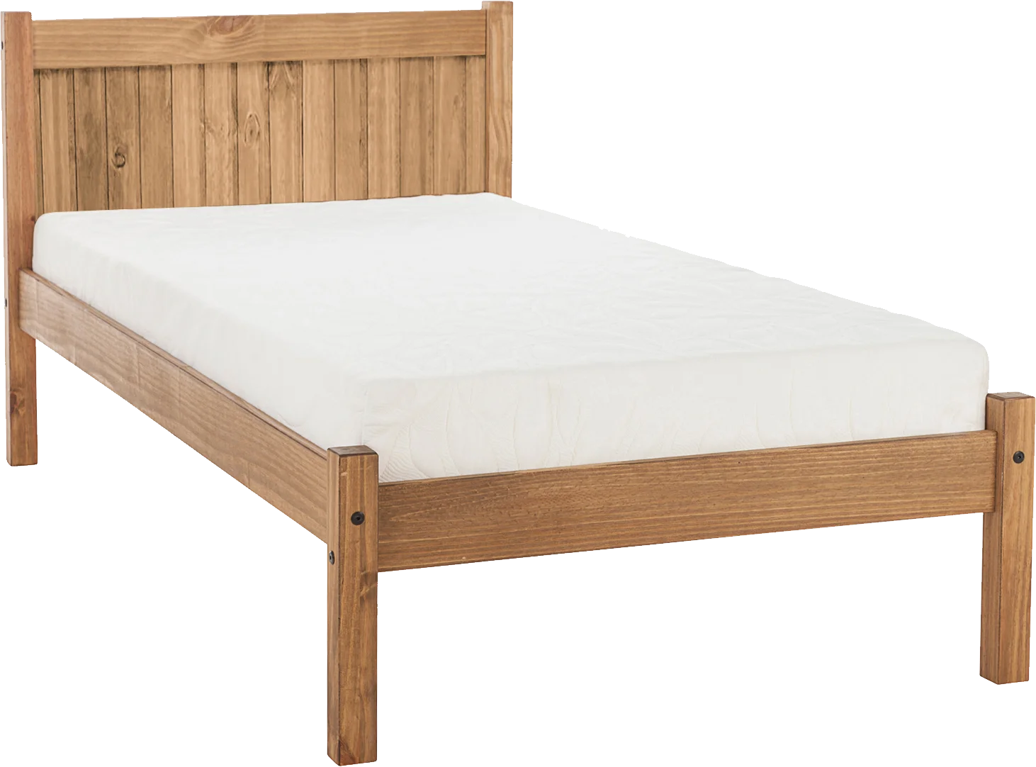 Rustic Wooden Single Bed Frame Clipart with Natural Timber Finish