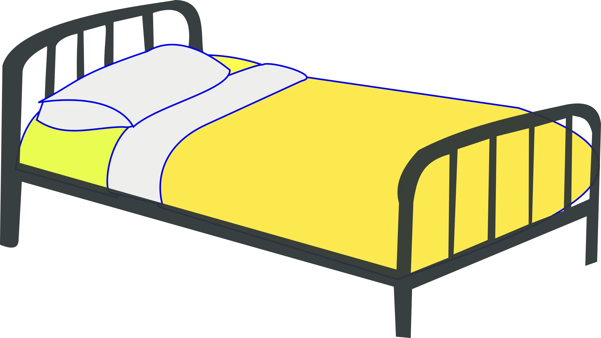 Simple Hospital Bed Clipart Illustration with Metal Frame and Bright Bedding