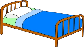 Simple Hospital-Style Metal Bed Clipart with Colorful Blue and Green Bedding
