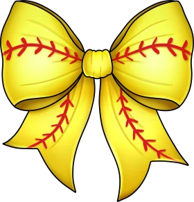 Softball Themed Yellow Bow Clipart with Distinctive Stitching Design
