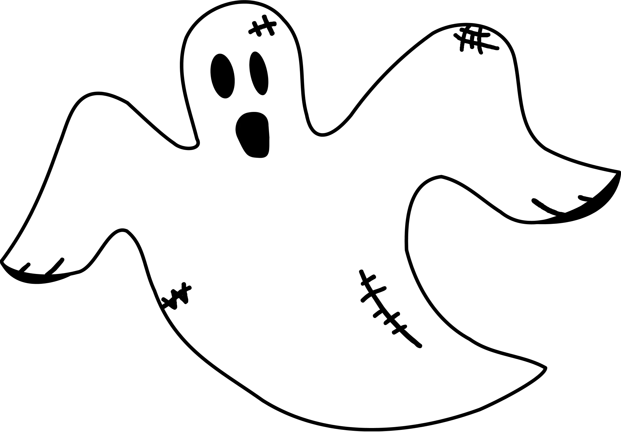 Spooky Floating Spectral Apparition Hand-Drawn Halloween Ghost Clipart Design