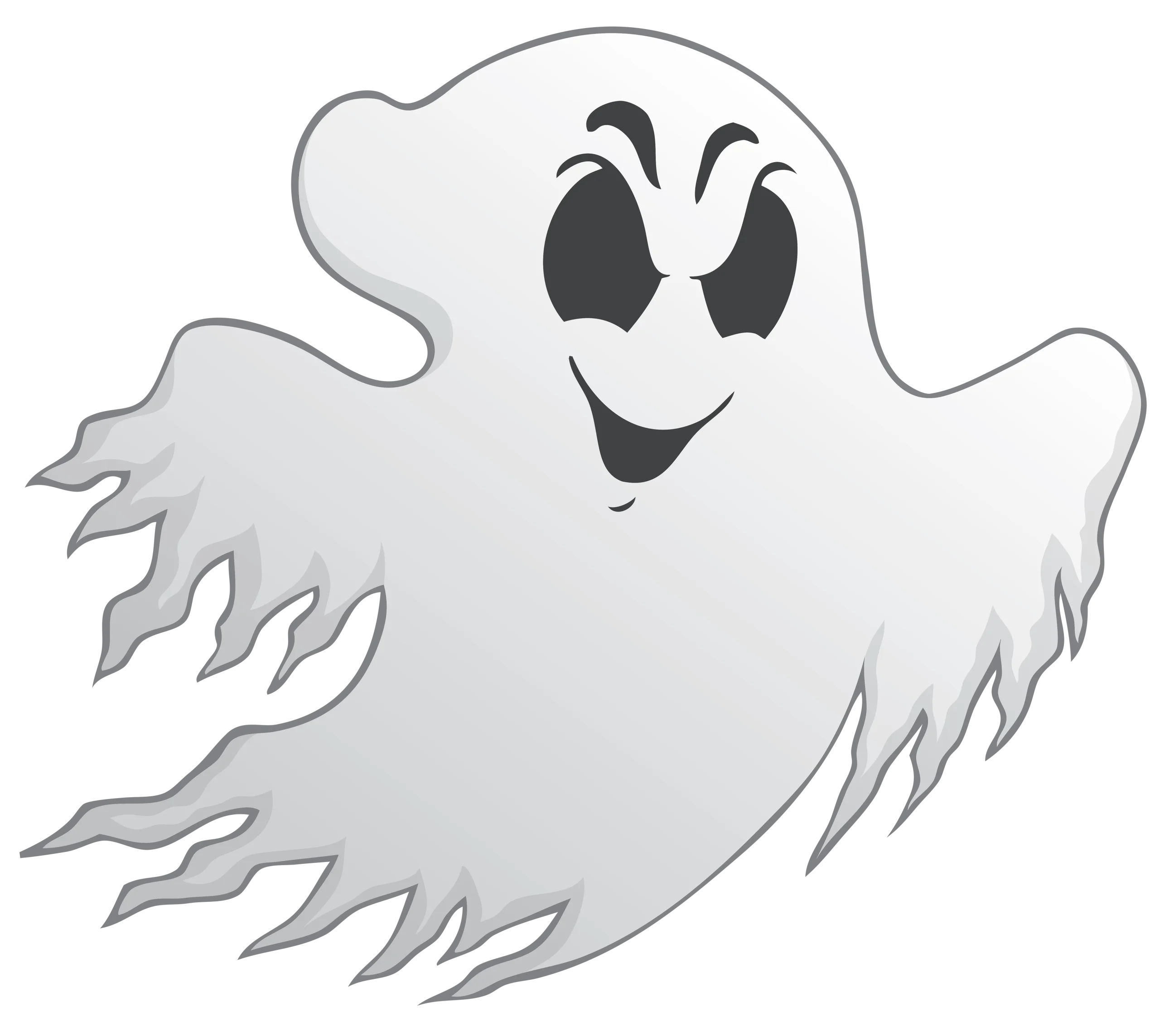 Spooky Floating Spectral Ghost Clipart with Eerie Jagged Edges and Playful Expression