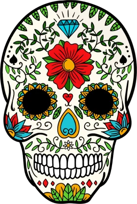 Traditional Mexican Day of the Dead Sugar Skull Clipart with Floral Elegance