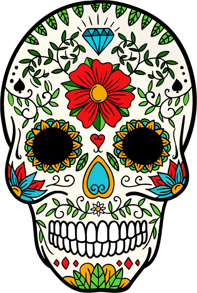 Traditional Mexican Day of the Dead Sugar Skull Clipart with Floral Elegance
