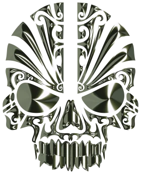 Tribal Monochrome Skull Clipart with Intricate Symmetrical Design Elements
