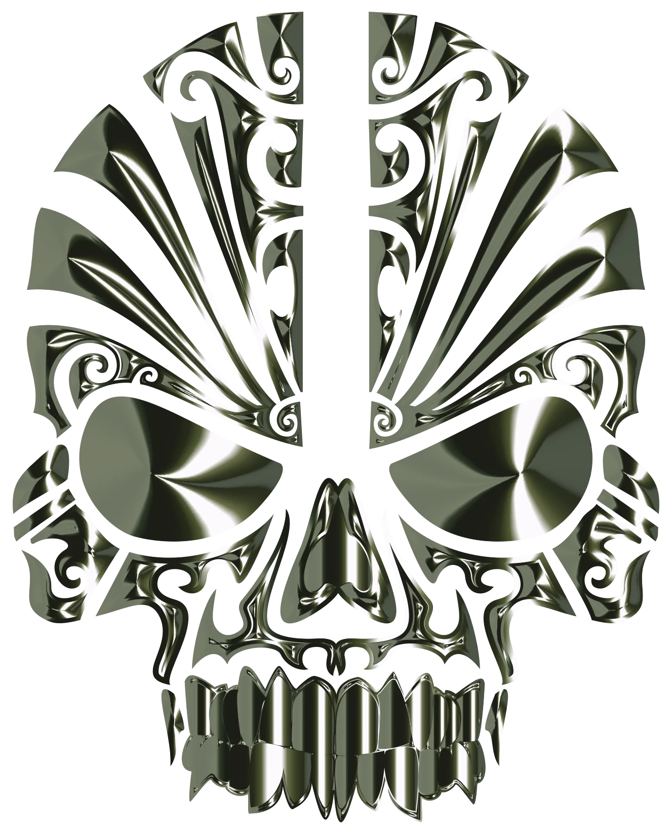 Tribal Monochrome Skull Clipart with Intricate Symmetrical Design Elements