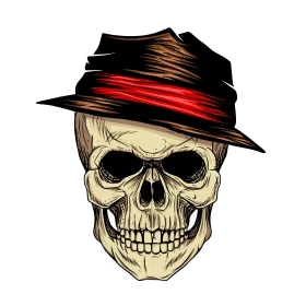 Vintage Noir Skull Clipart with Stylish Fedora Hat and Dramatic Shading