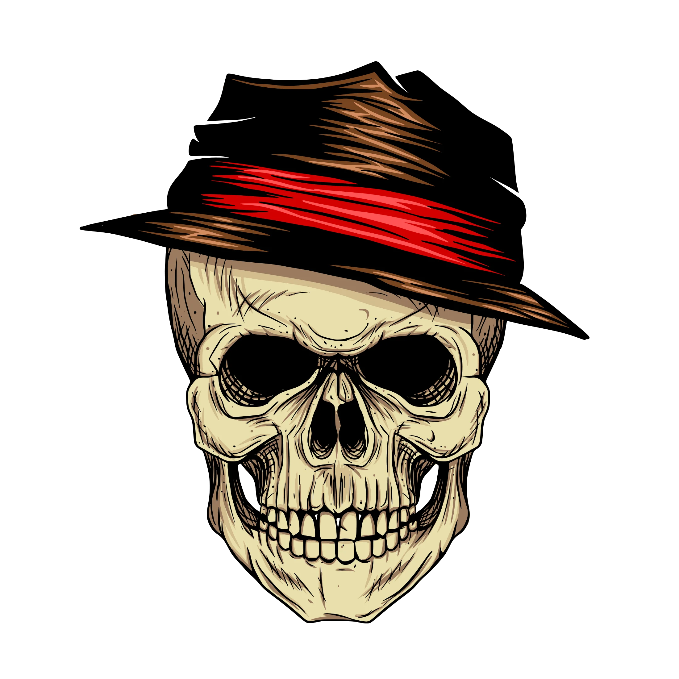 Vintage Noir Skull Clipart with Stylish Fedora Hat and Dramatic Shading