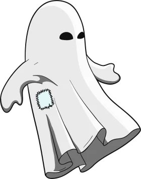 Whimsical Patched Ghost Clipart with Minimalist Black and White Design