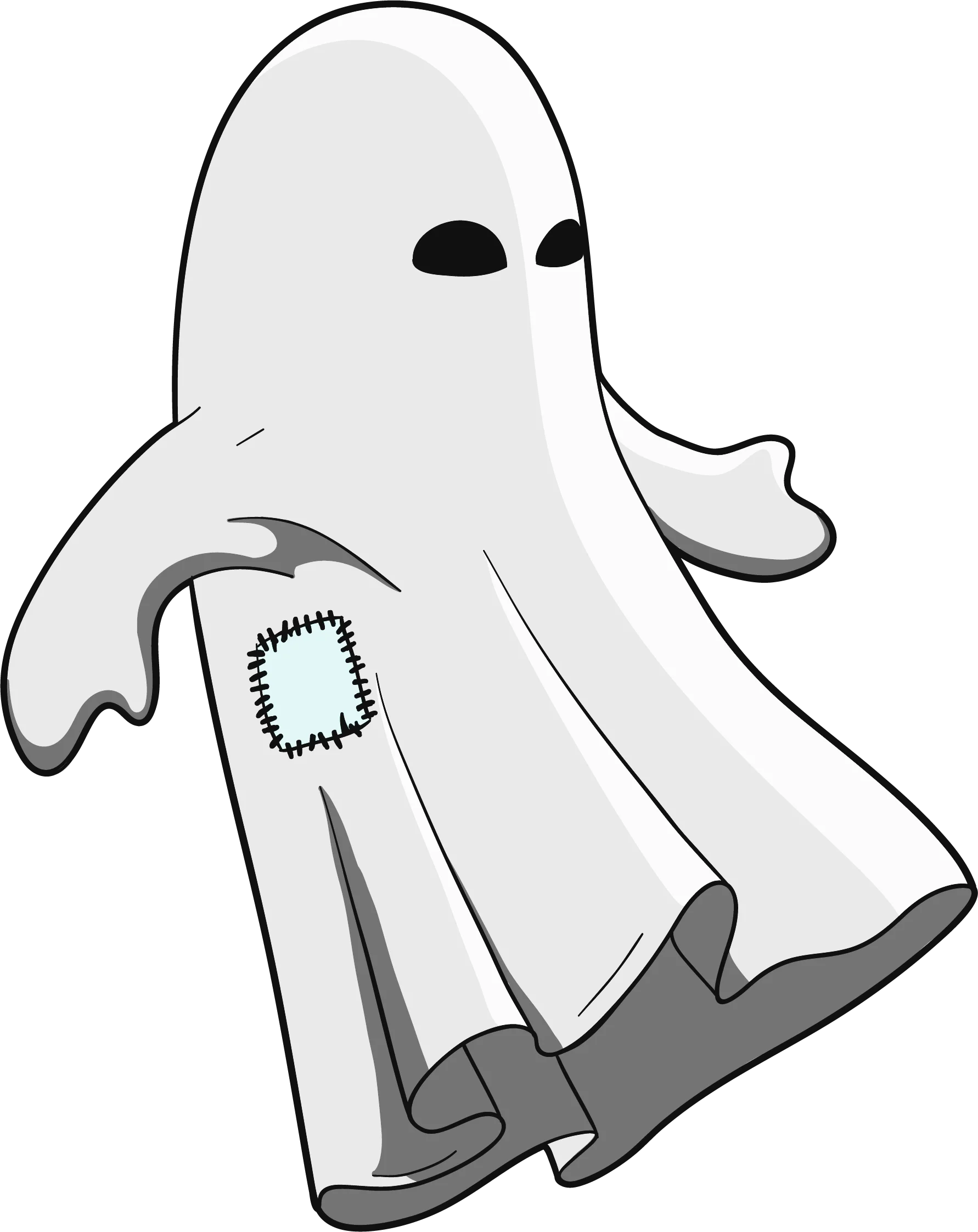 Whimsical Patched Ghost Clipart with Minimalist Black and White Design