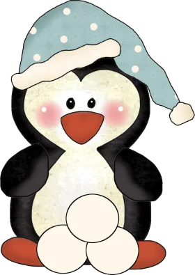 Adorable Winter Penguin Clipart with Cozy Nightcap and Rosy Cheeks