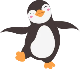 Cheerful Cartoon Penguin Clipart with Adorable Dancing Pose and Rosy Cheeks