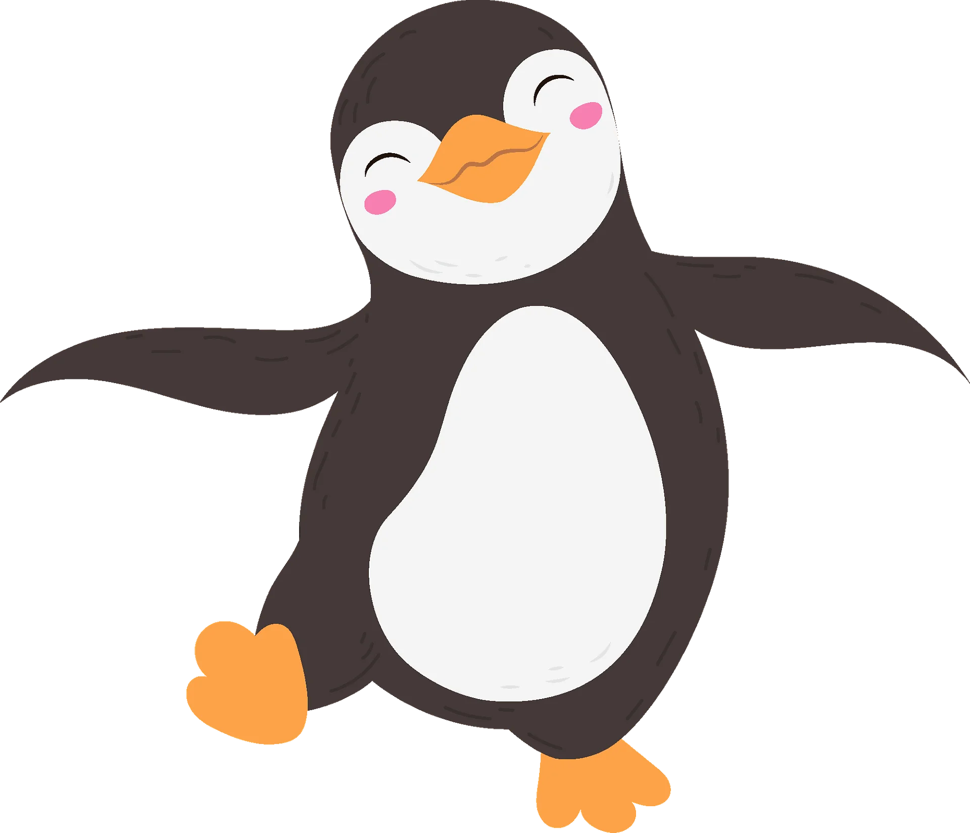 Cheerful Cartoon Penguin Clipart with Adorable Dancing Pose and Rosy Cheeks