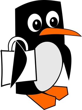 Cute Minimalist Black and White Penguin Clipart with Bold Orange Accents