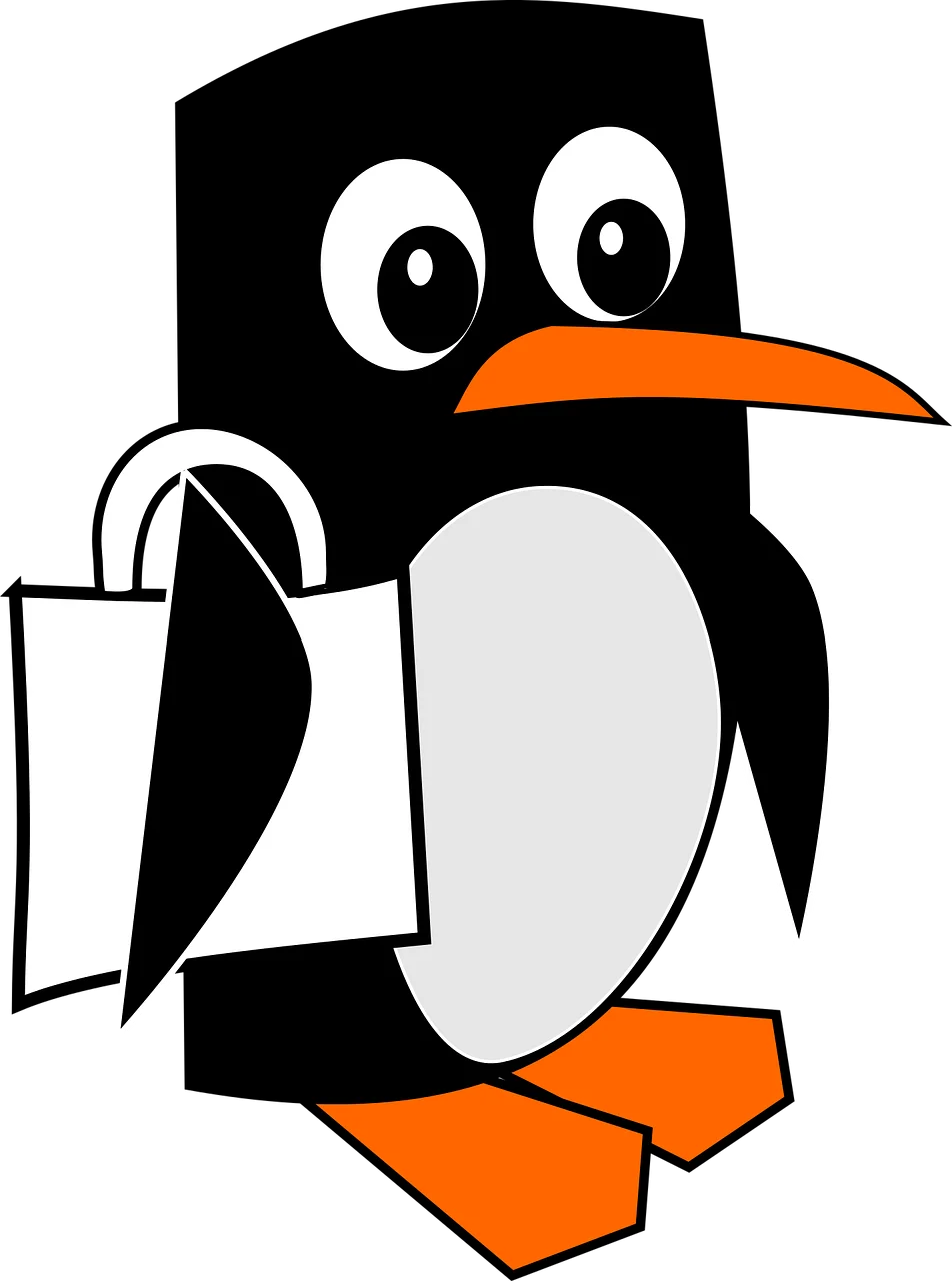 Cute Minimalist Black and White Penguin Clipart with Bold Orange Accents