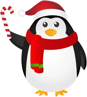 Festive Christmas Penguin Clipart Wearing Santa Hat and Cozy Scarf