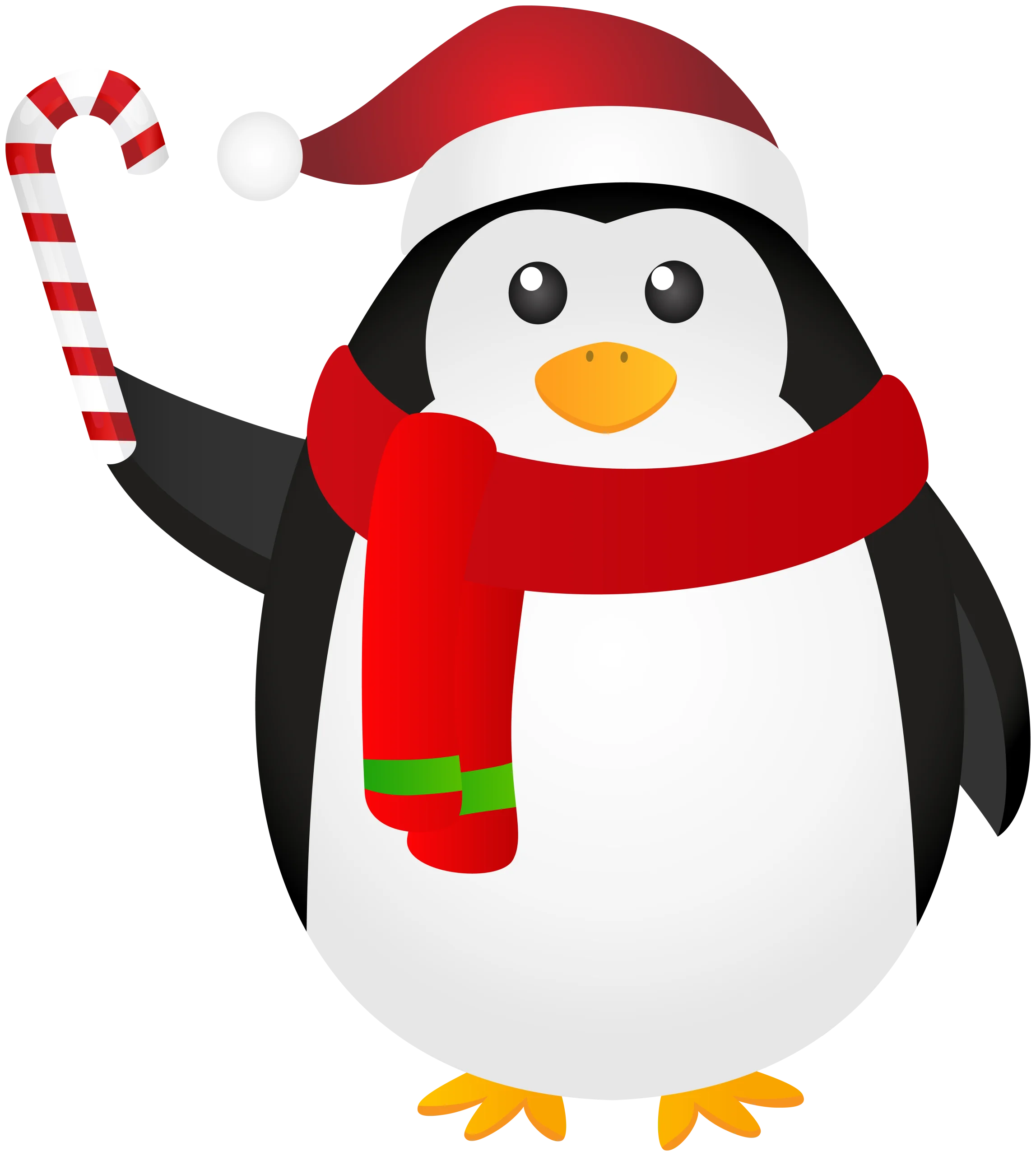 Festive Christmas Penguin Clipart Wearing Santa Hat and Cozy Scarf