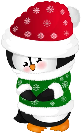 Adorable Winter Wonderland Penguin Clipart with Festive Christmas Attire