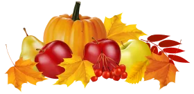 Bountiful Autumn Harvest Clipart: Pumpkins, Fruits, and Golden Leaves