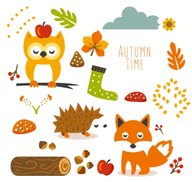 Charming Woodland Autumn Clipart Collection with Cute Forest Animals and Seasonal Elements