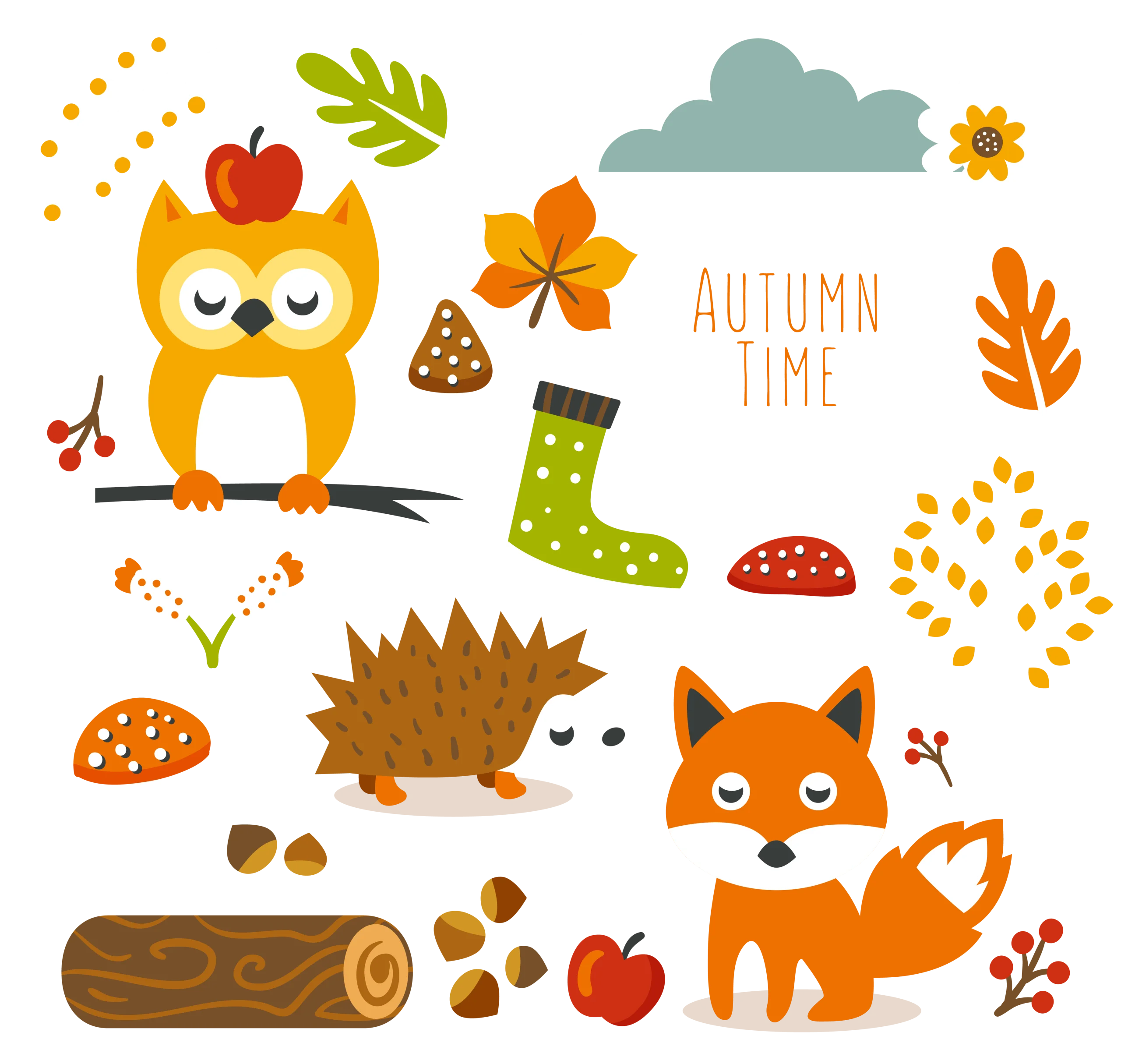 Charming Woodland Autumn Clipart Collection with Cute Forest Animals and Seasonal Elements