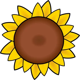 Cheerful Sunflower Clipart with Bold Yellow Petals and Rustic Brown Center