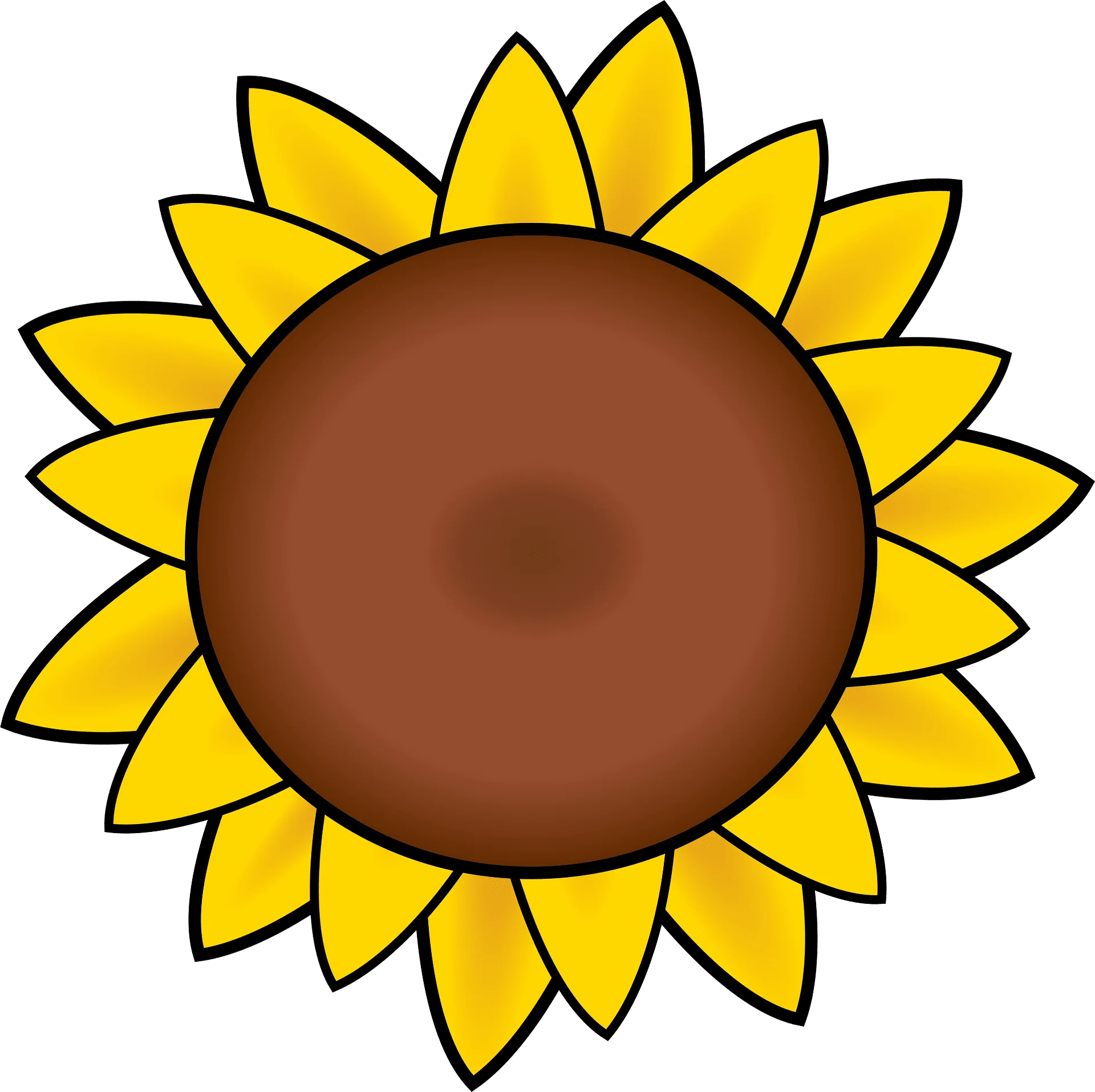 Cheerful Sunflower Clipart with Bold Yellow Petals and Rustic Brown Center