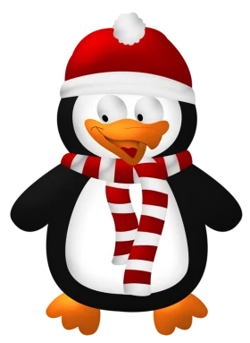 Cheerful Winter Penguin Clipart Wearing Festive Red Hat and Scarf