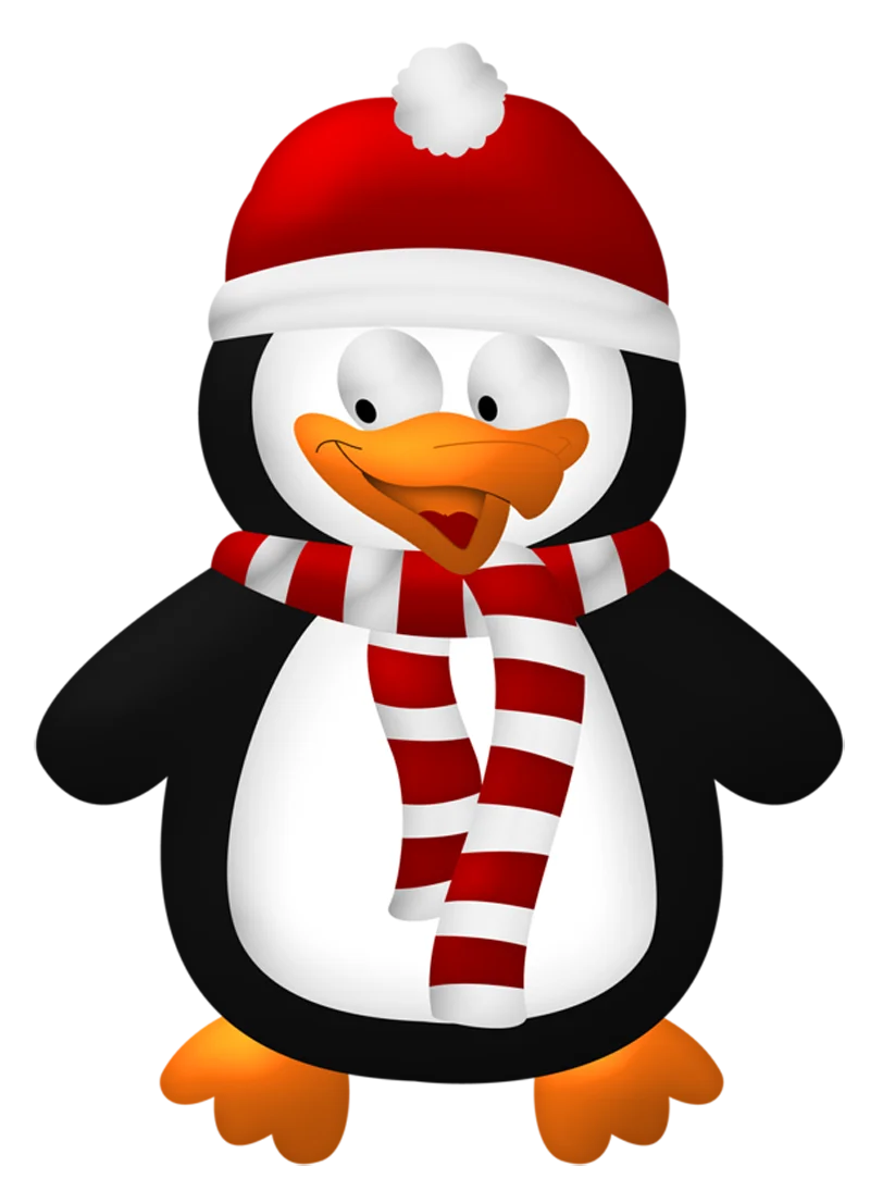 Cheerful Winter Penguin Clipart Wearing Festive Red Hat and Scarf