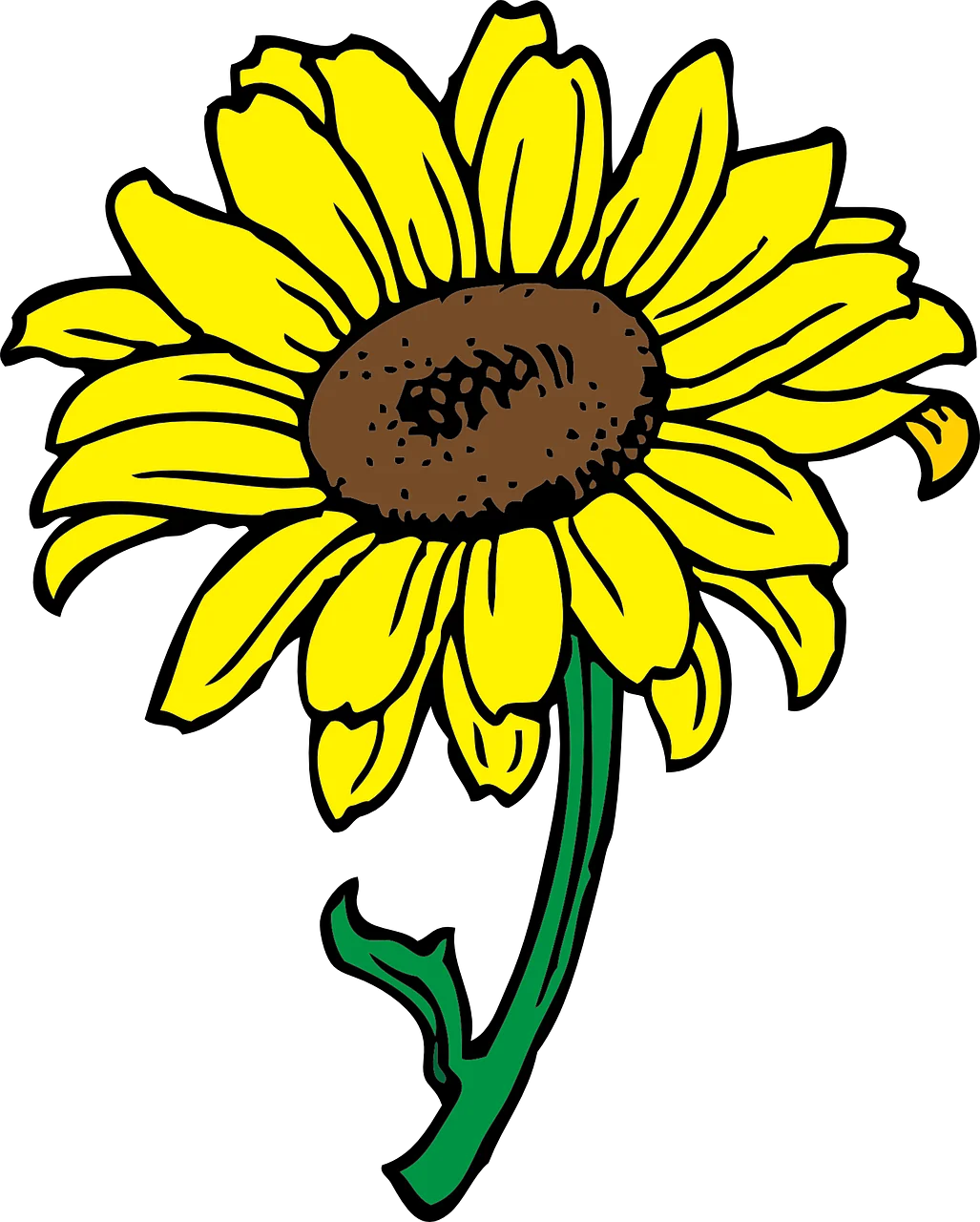Cheerful Yellow Sunflower Clipart: A Radiant Botanical Illustration with Bold Charm