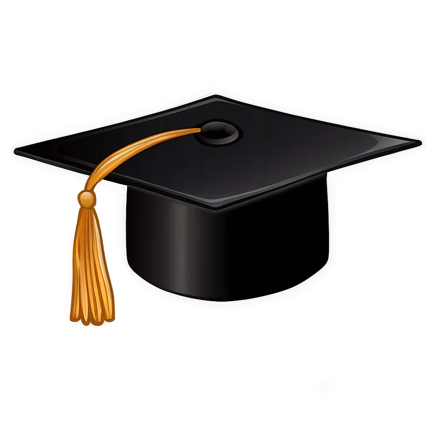 Classic Black Graduation Cap Clipart with Golden Tassel - Academic Achievement Symbol