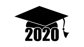 Elegant Black and White 2020 Graduation Cap Clipart Silhouette Design
